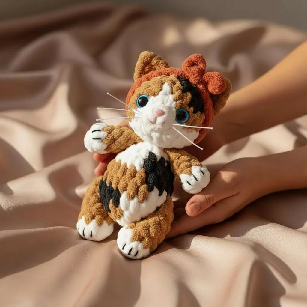 Calico Cat Amigurumi Crochet Pattern, Plush Toy with Bow (PDF Pattern)