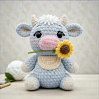 Cow Holding Sunflower Amigurumi Crochet Pattern, Beginner Friendly (PDF Pattern, 5 Languages)