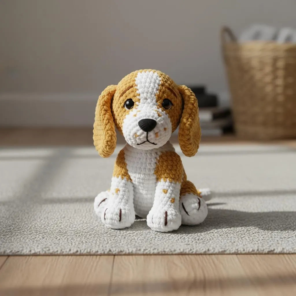 Puppy Amigurumi Crochet Pattern, White & Yellow Dog Toy (PDF Pattern)