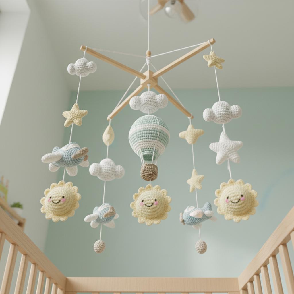 Handmade Baby Mobile X Frame, Airplane Crib Mobile, Hot Air Balloon Nursery Decor