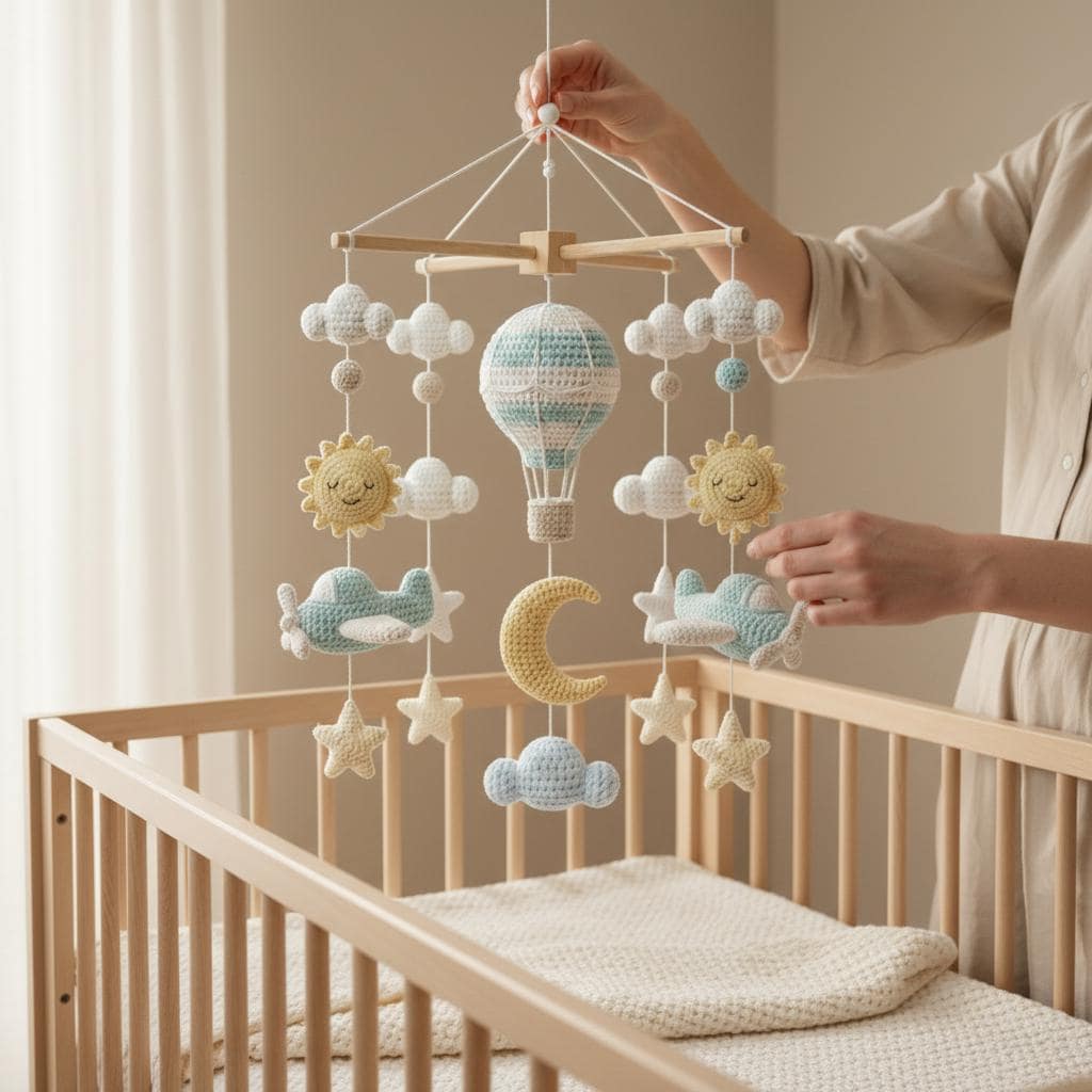 Handmade Baby Mobile X Frame, Airplane Crib Mobile, Hot Air Balloon Nursery Decor