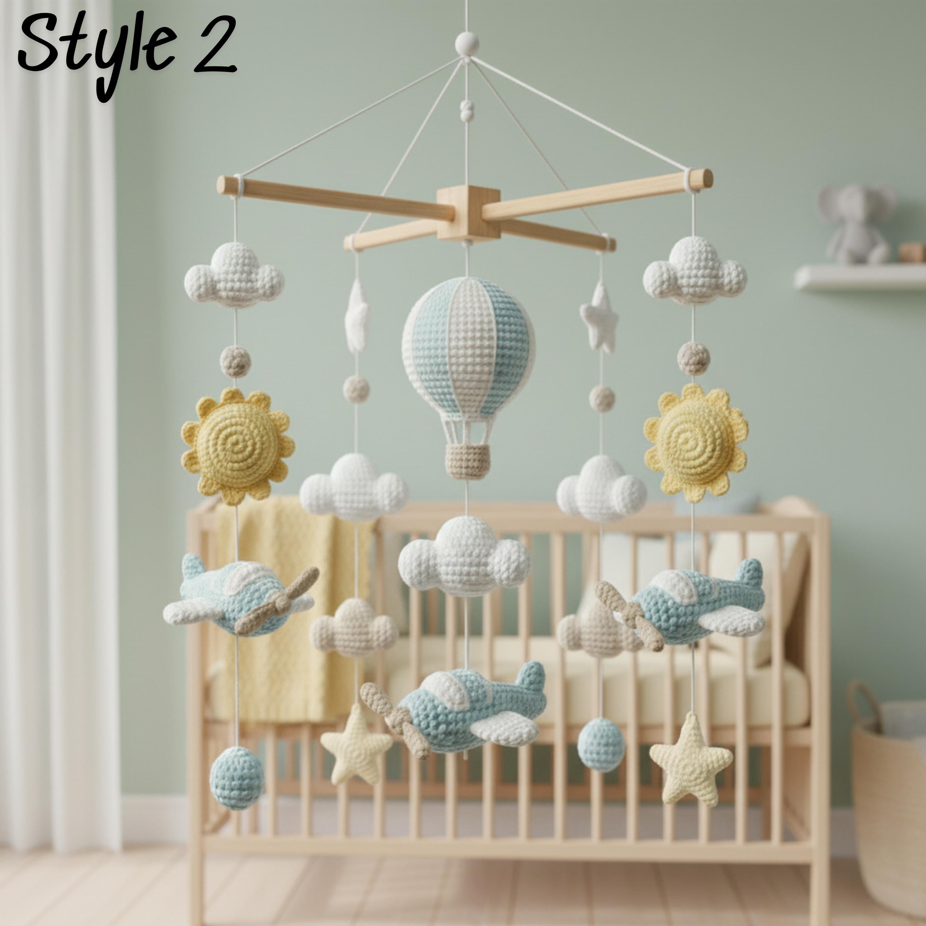Handmade Baby Mobile X Frame, Airplane Crib Mobile, Hot Air Balloon Nursery Decor