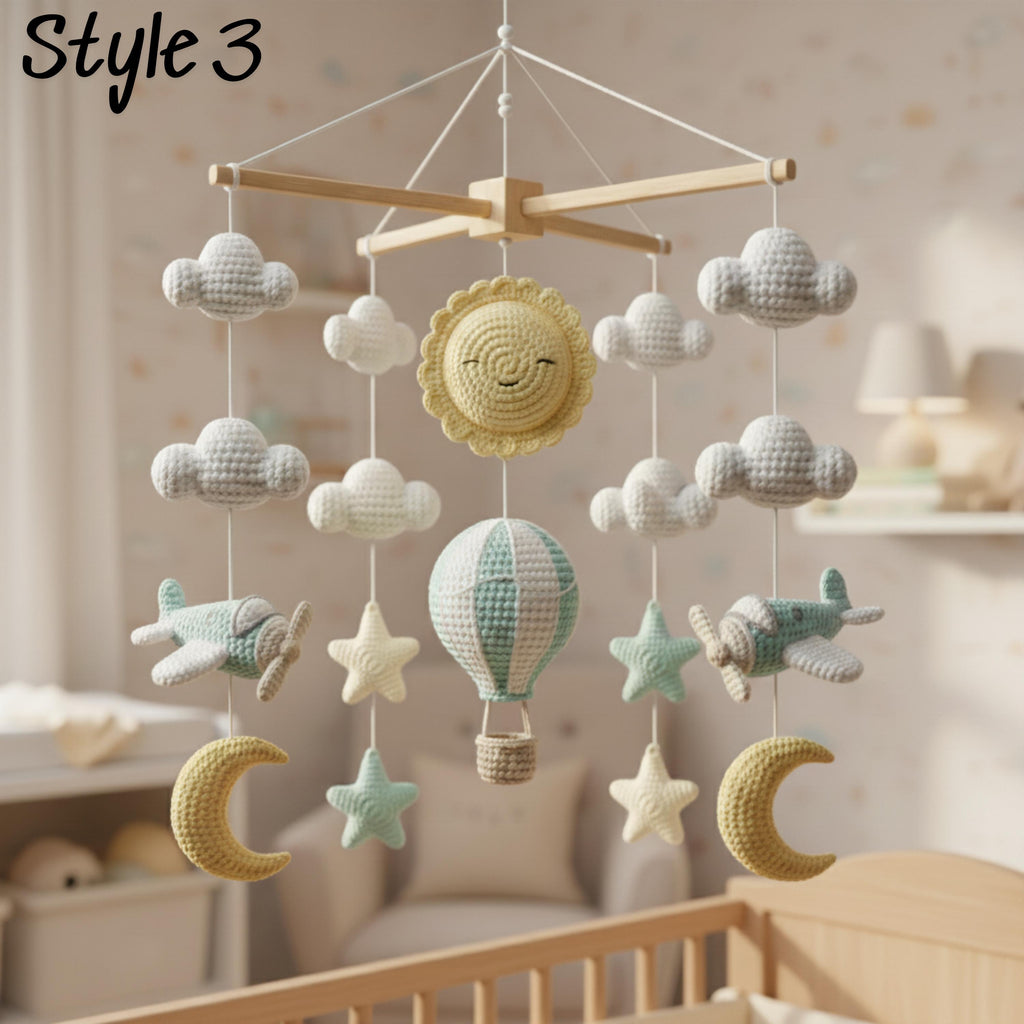 Handmade Baby Mobile X Frame, Airplane Crib Mobile, Hot Air Balloon Nursery Decor