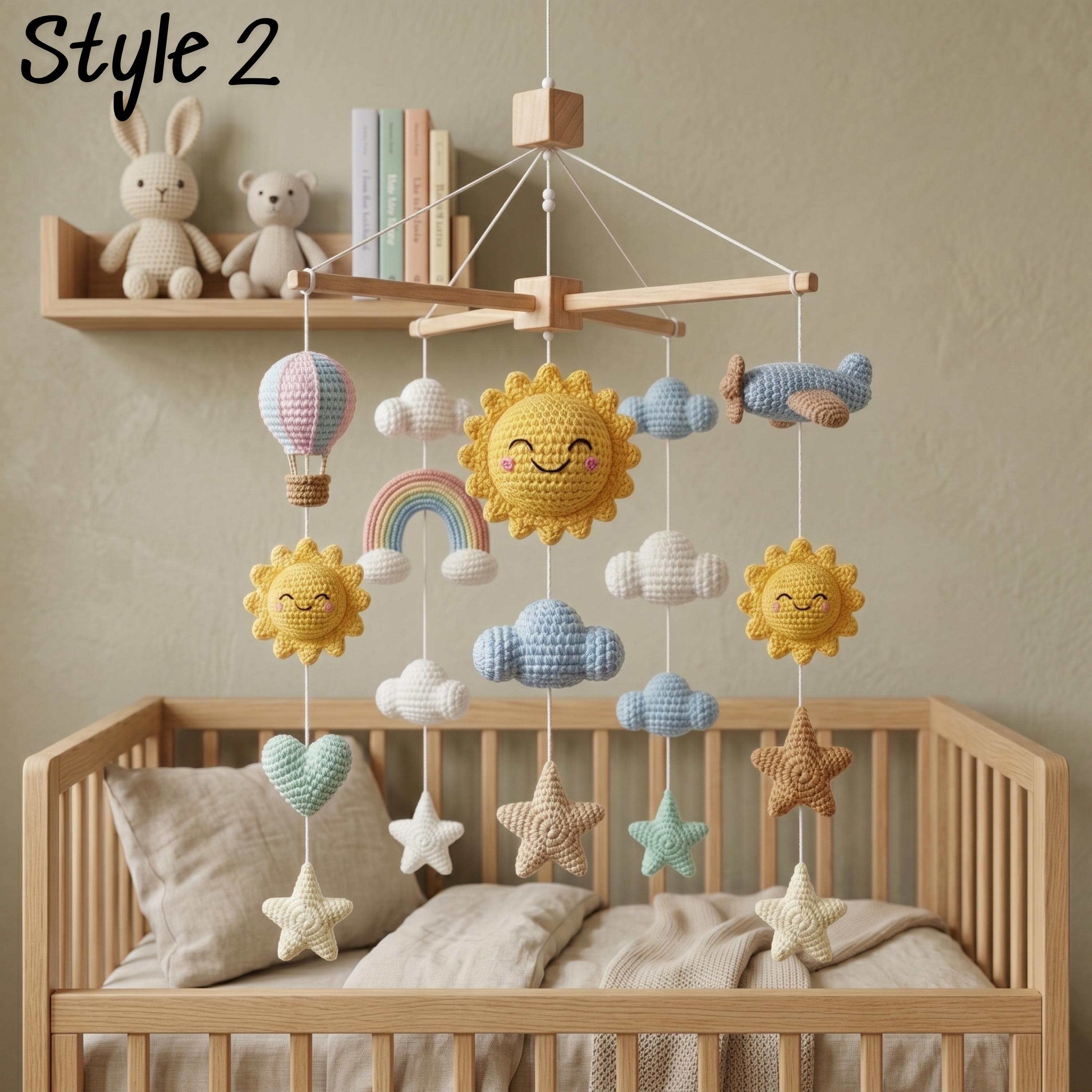 Handmade Sun & Rainbow Baby Mobile, Sky Theme Nursery Decor,