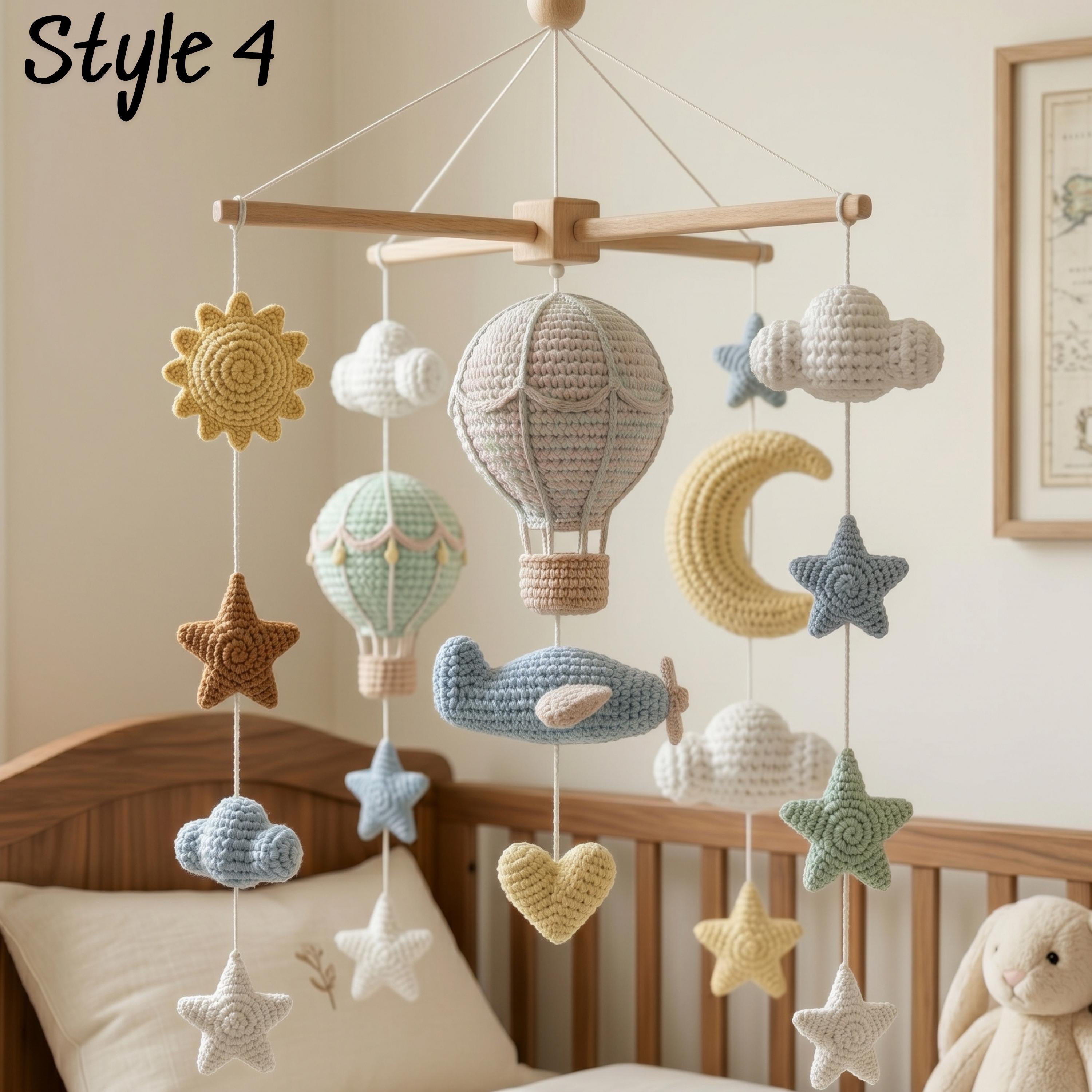 Handmade Sun & Rainbow Baby Mobile, Sky Theme Nursery Decor,