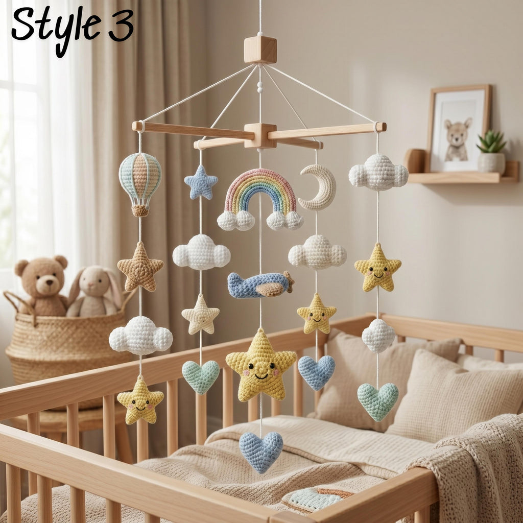 Handmade Sun & Rainbow Baby Mobile, Sky Theme Nursery Decor,