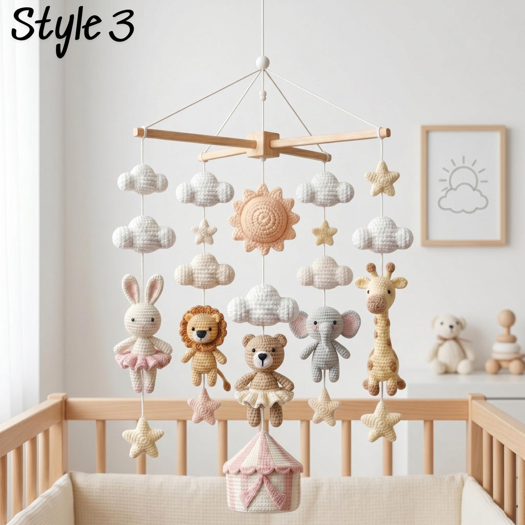 Handmade Circus Animal Baby Mobile, Elephant Giraffe Nursery Decor