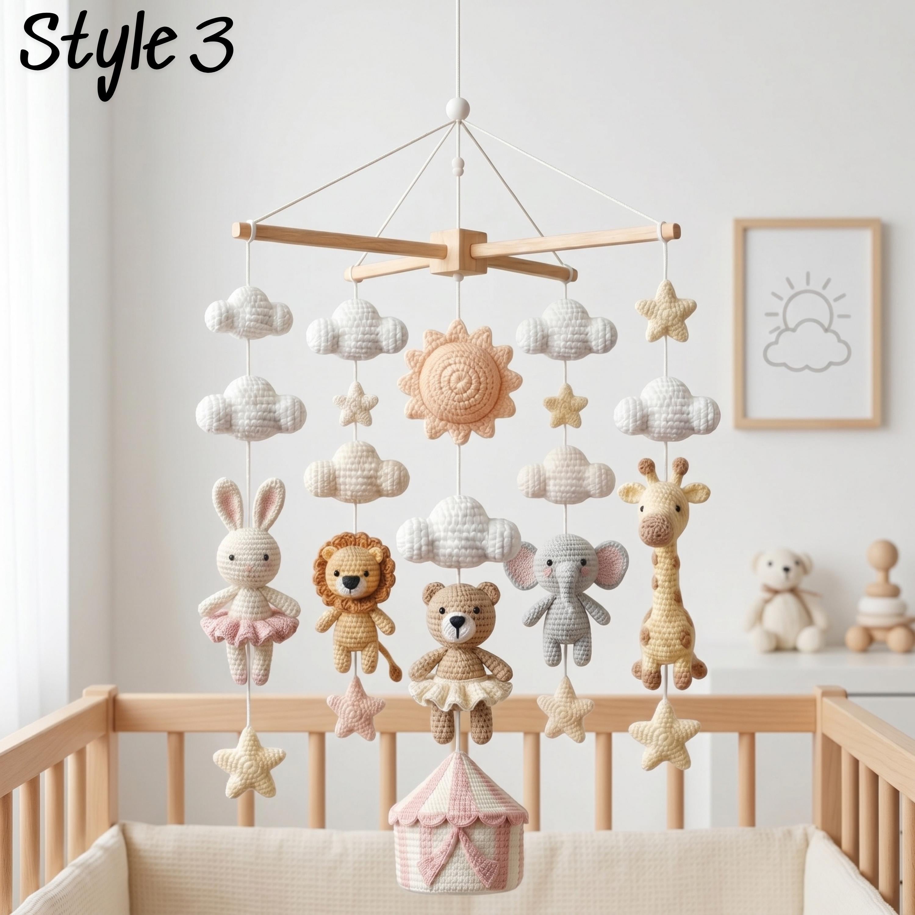 Handmade Circus Animal Baby Mobile, Elephant Giraffe Nursery Decor