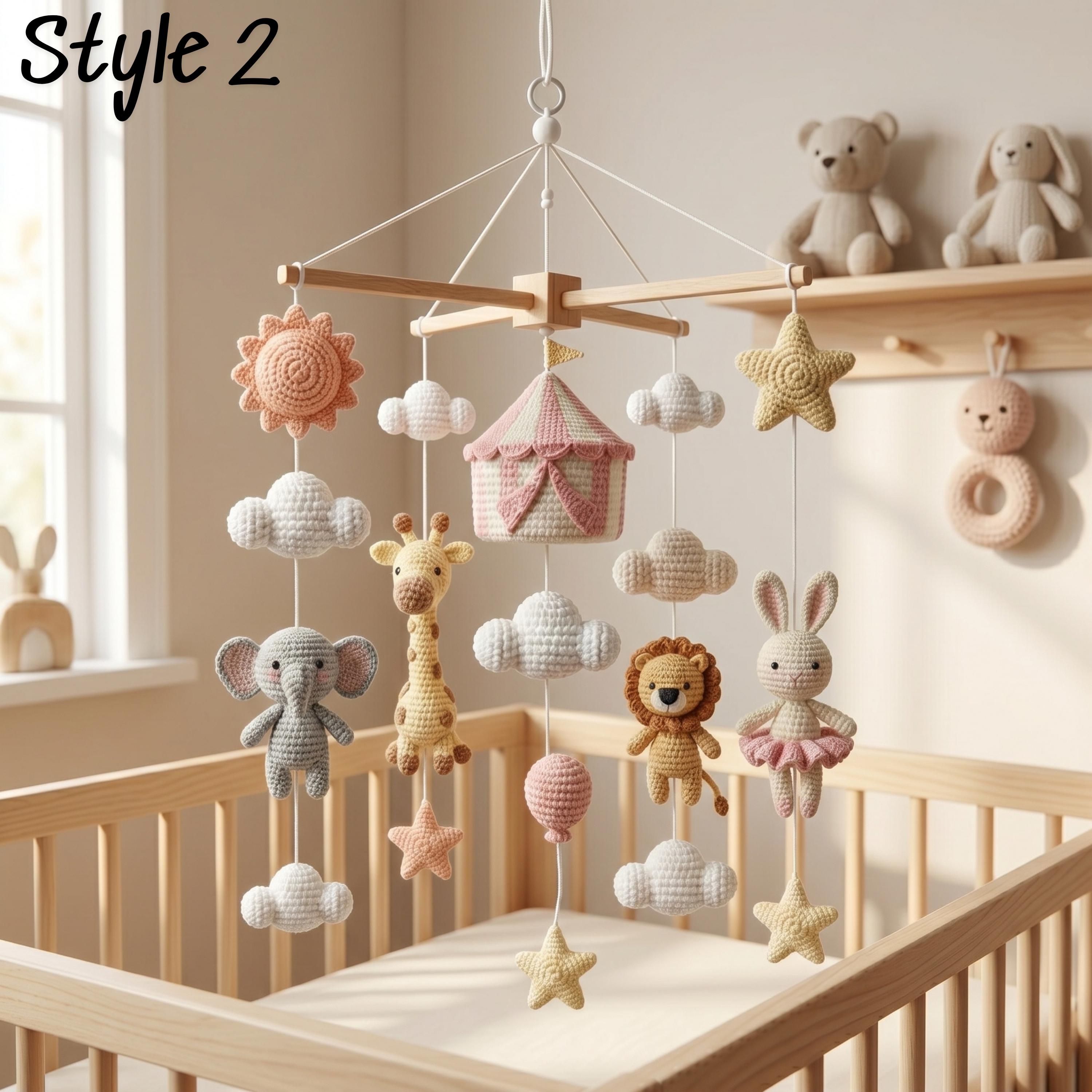 Handmade Circus Animal Baby Mobile, Elephant Giraffe Nursery Decor