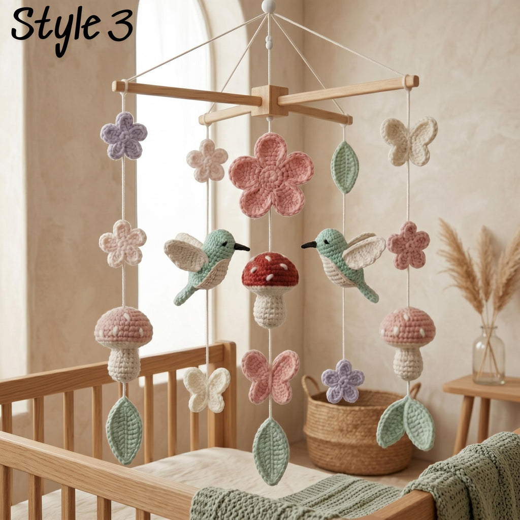 Crochet Mushroom Hummingbird Butterfly Crib Mobile