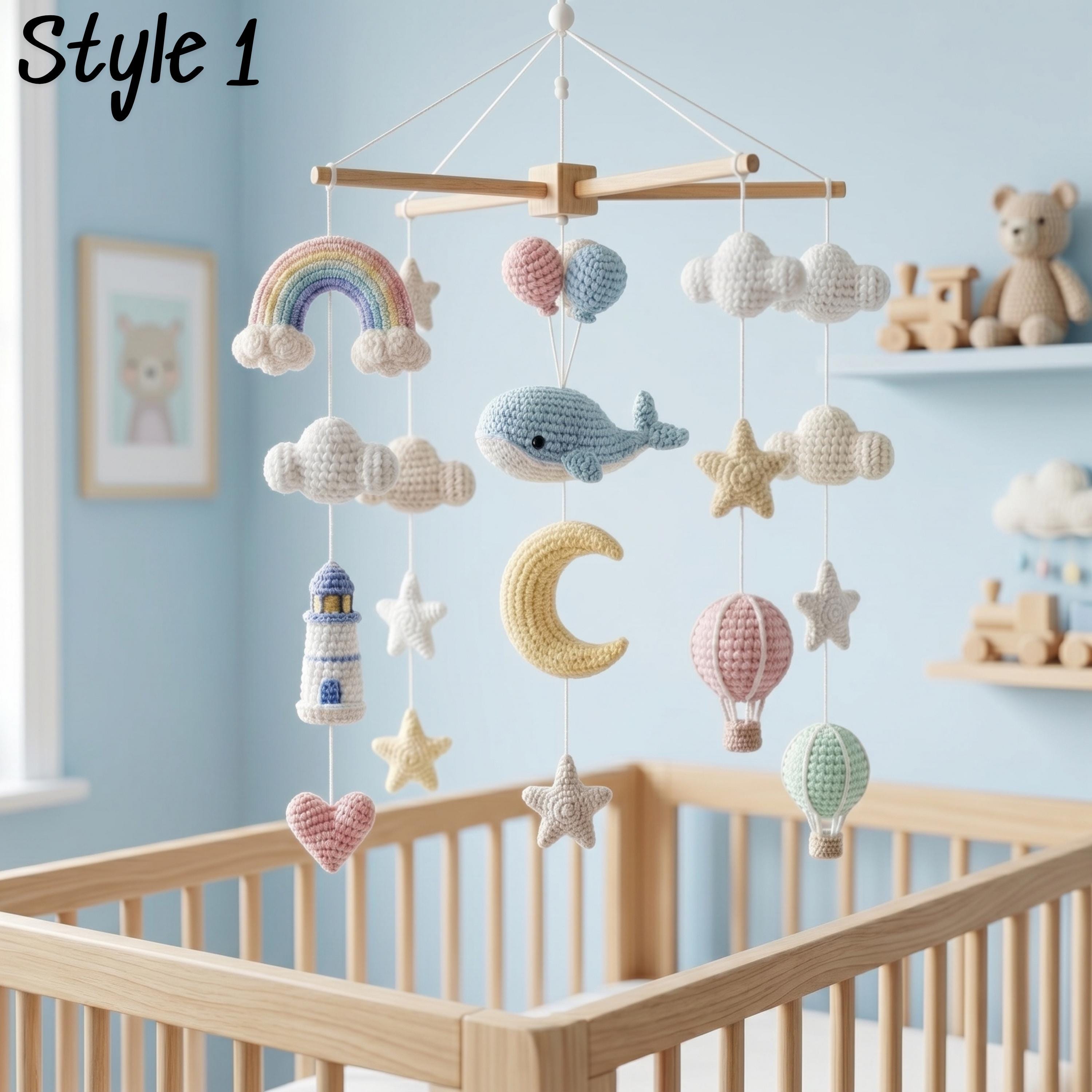 Ocean Baby Mobile, Crochet Whale Rainbow Lighthouse Crib Mobile