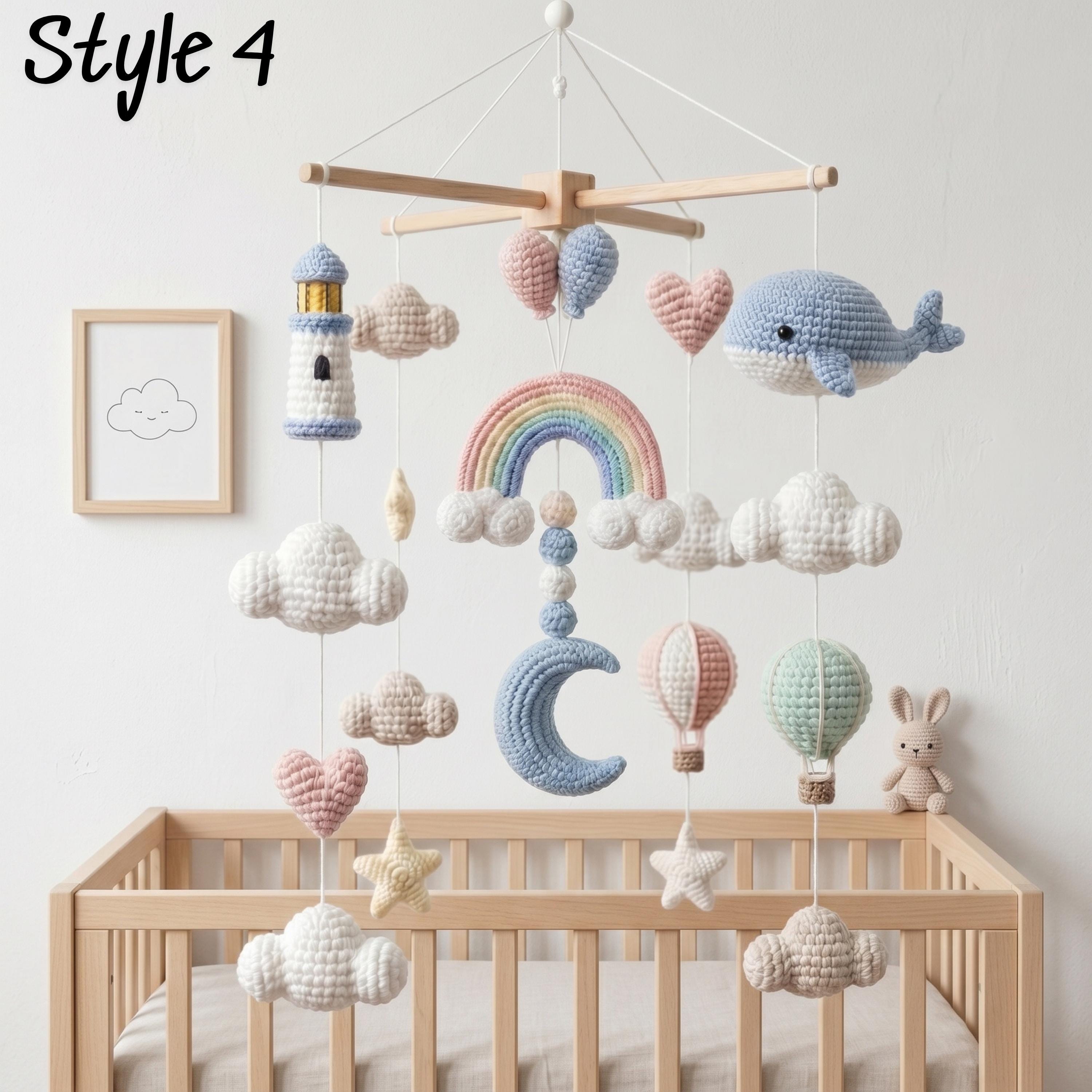 Ocean Baby Mobile, Crochet Whale Rainbow Lighthouse Crib Mobile