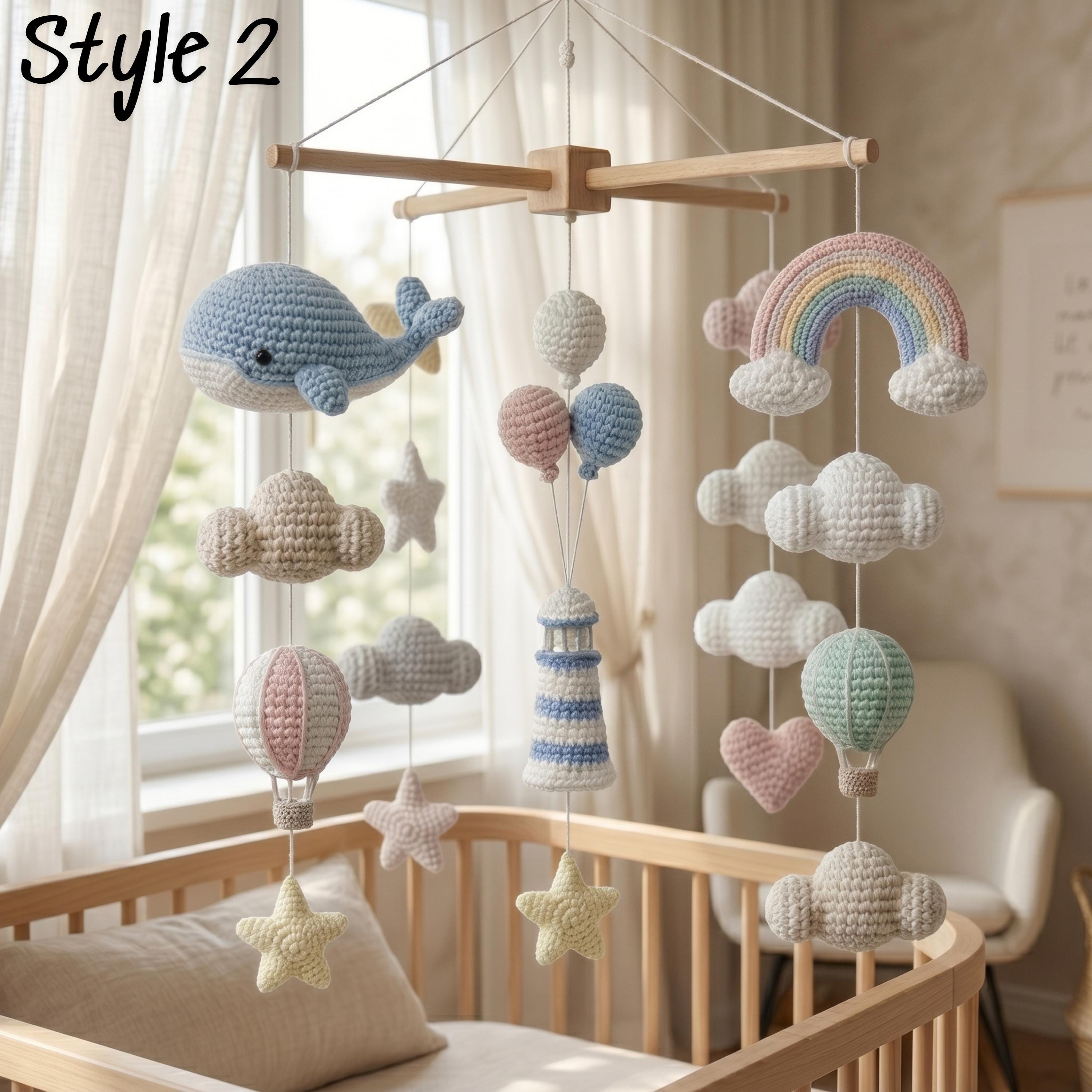 Ocean Baby Mobile, Crochet Whale Rainbow Lighthouse Crib Mobile