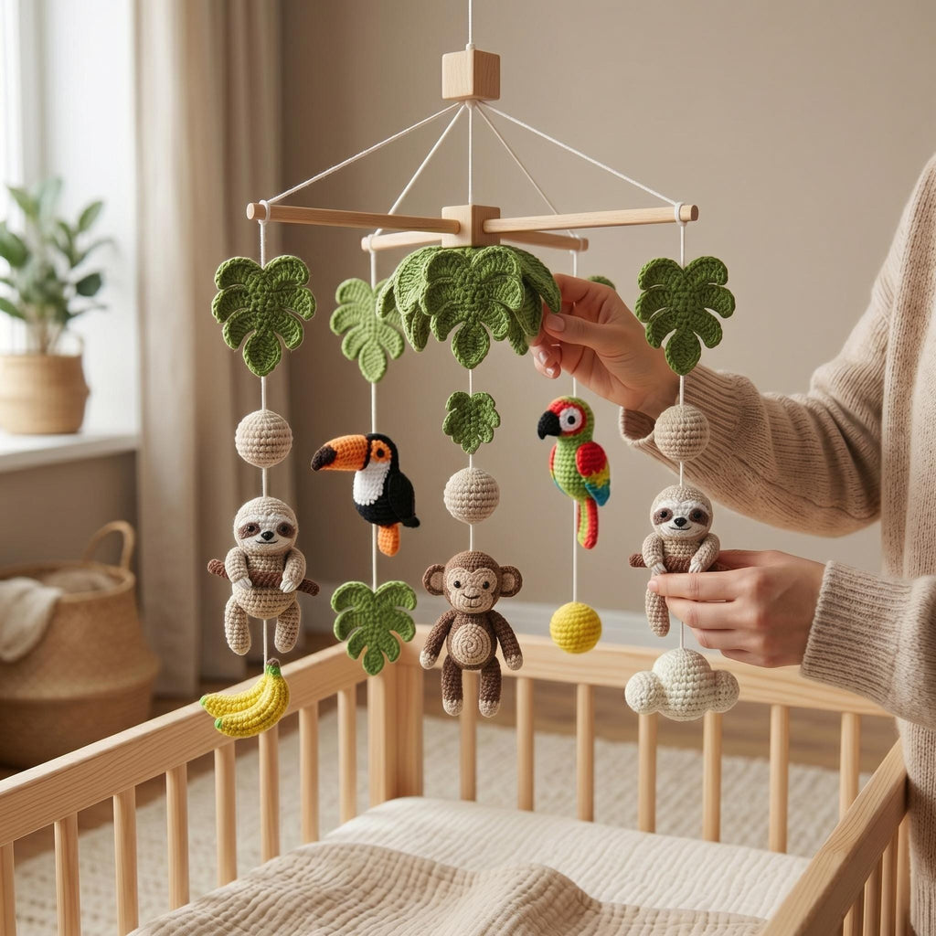 Handmade Jungle Baby Mobile, Safari Nursery Decor