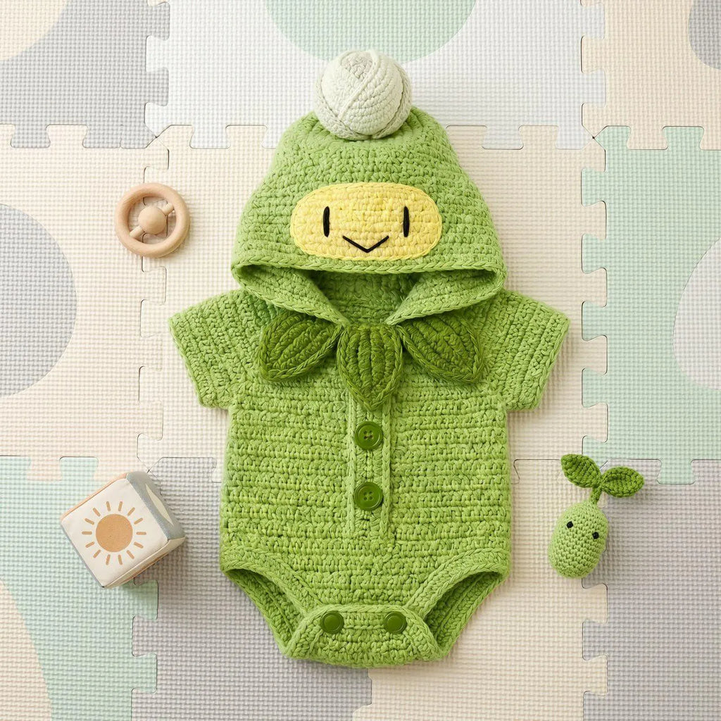 Crochet Baby Outfit, Little Sprout Green Hooded Romper, Plant Baby Costume, Newborn Photo Prop, Garden Baby Shower Gift