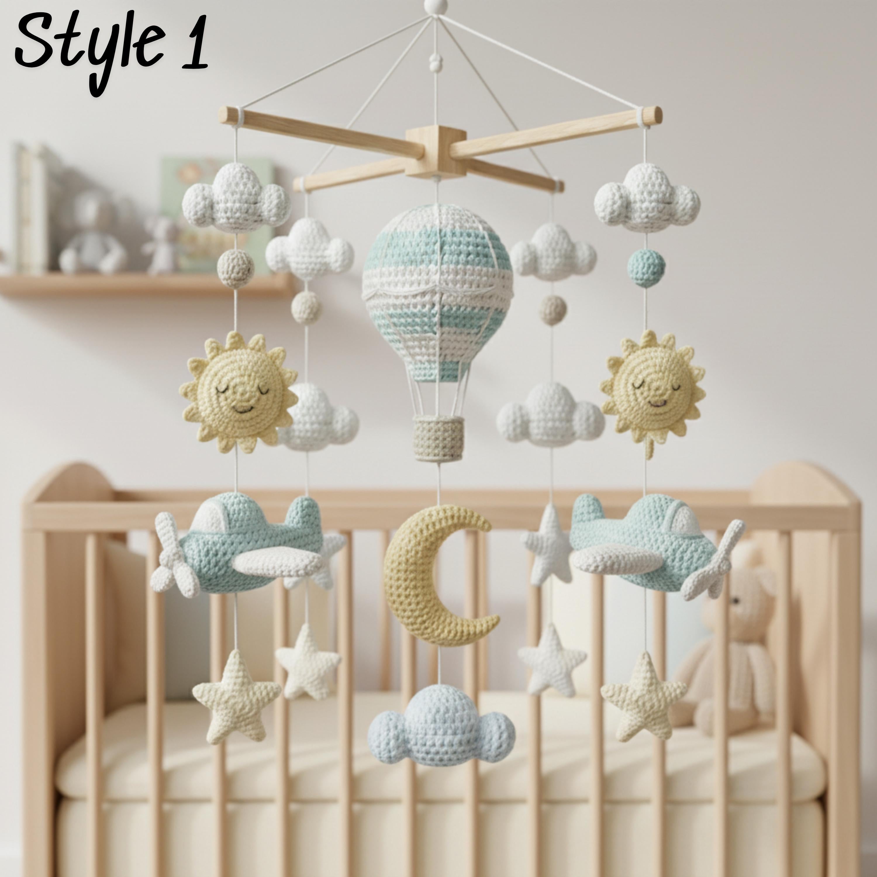 Handmade Baby Mobile X Frame, Airplane Crib Mobile, Hot Air Balloon Nursery Decor