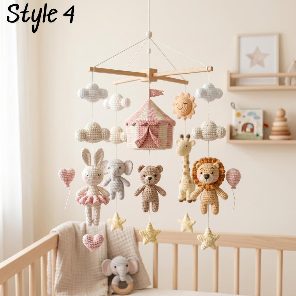 Handmade Circus Animal Baby Mobile, Elephant Giraffe Nursery Decor