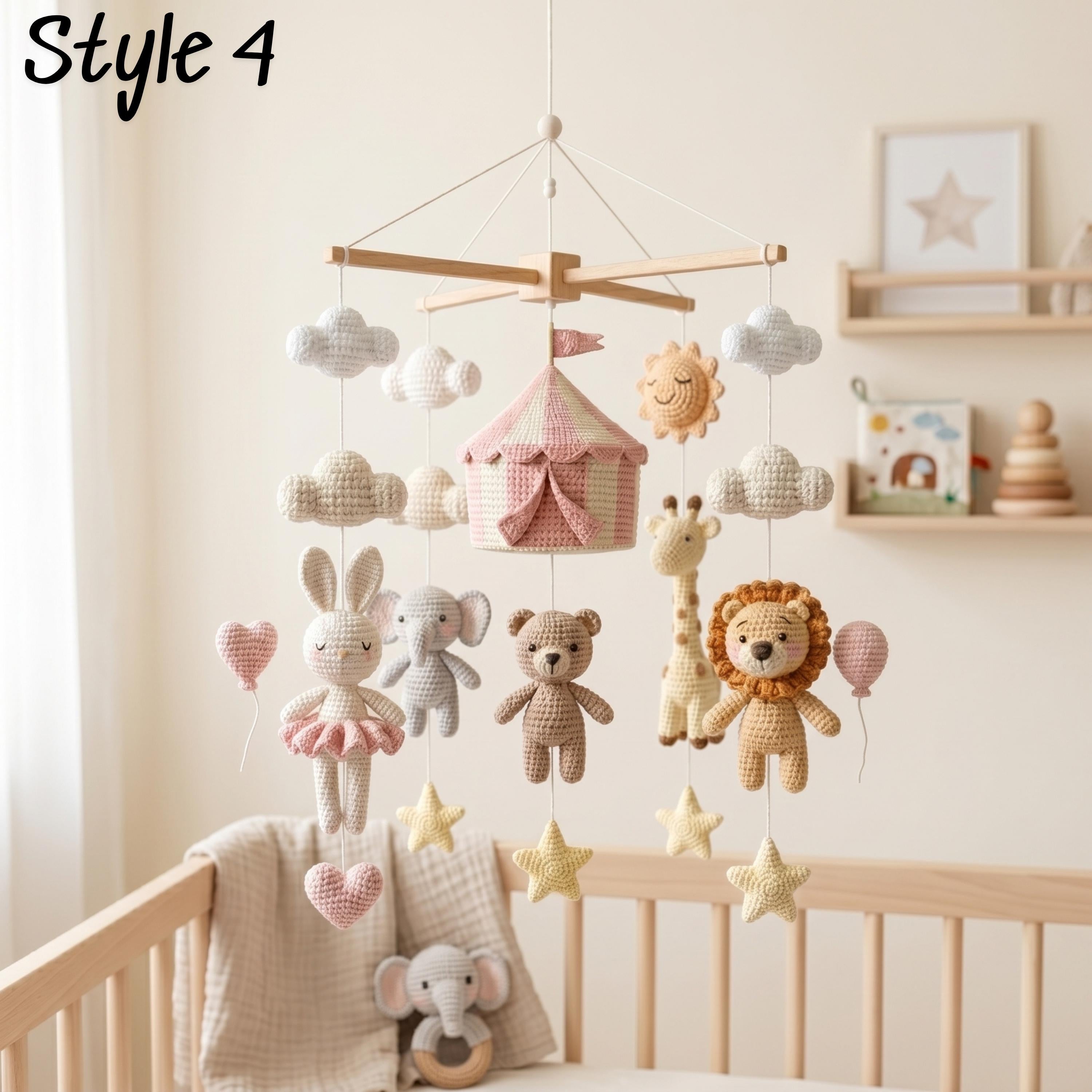 Handmade Circus Animal Baby Mobile, Elephant Giraffe Nursery Decor