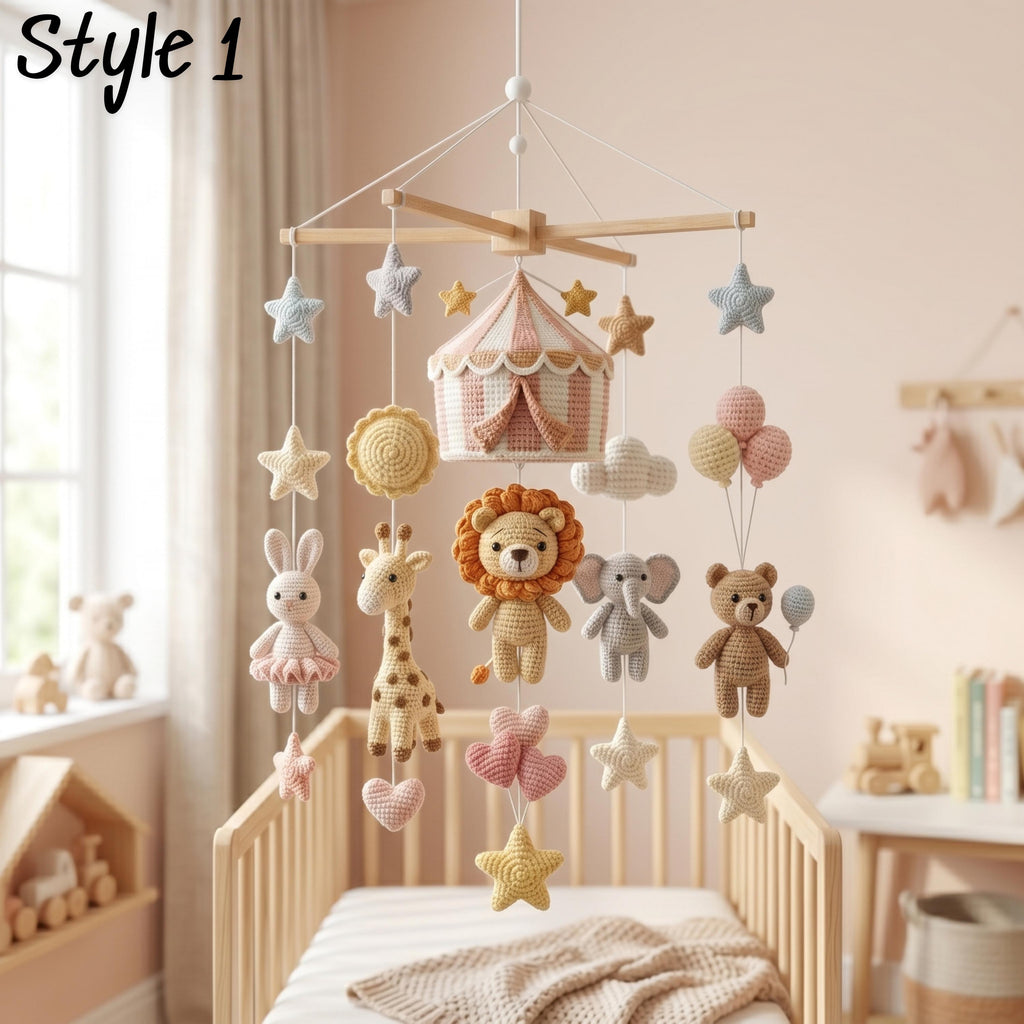 Handmade Circus Animal Baby Mobile, Elephant Giraffe Nursery Decor
