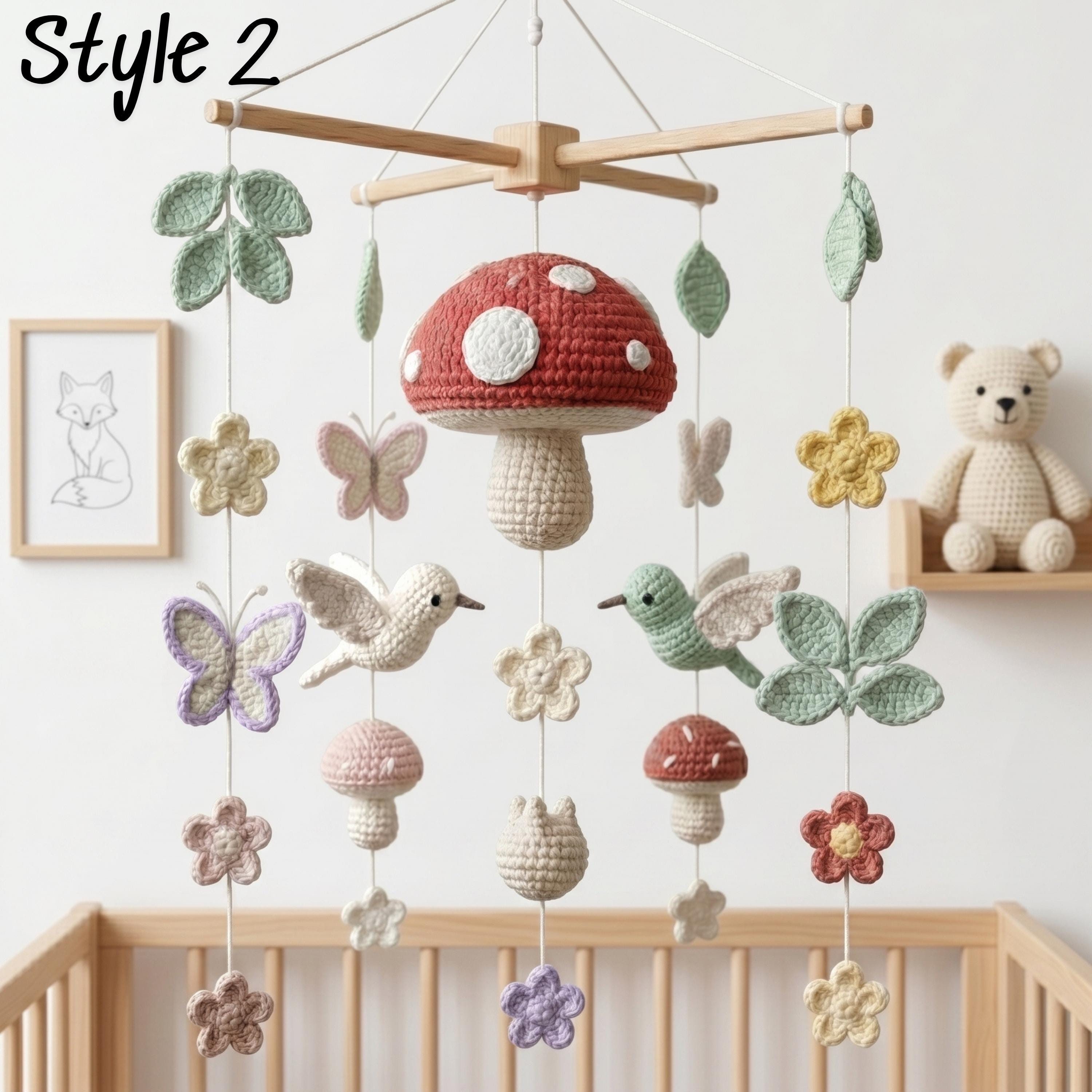 Crochet Mushroom Hummingbird Butterfly Crib Mobile