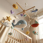 Ocean Whale Baby Mobile, Crochet Hot Air Balloon Airplane Crib Mobile