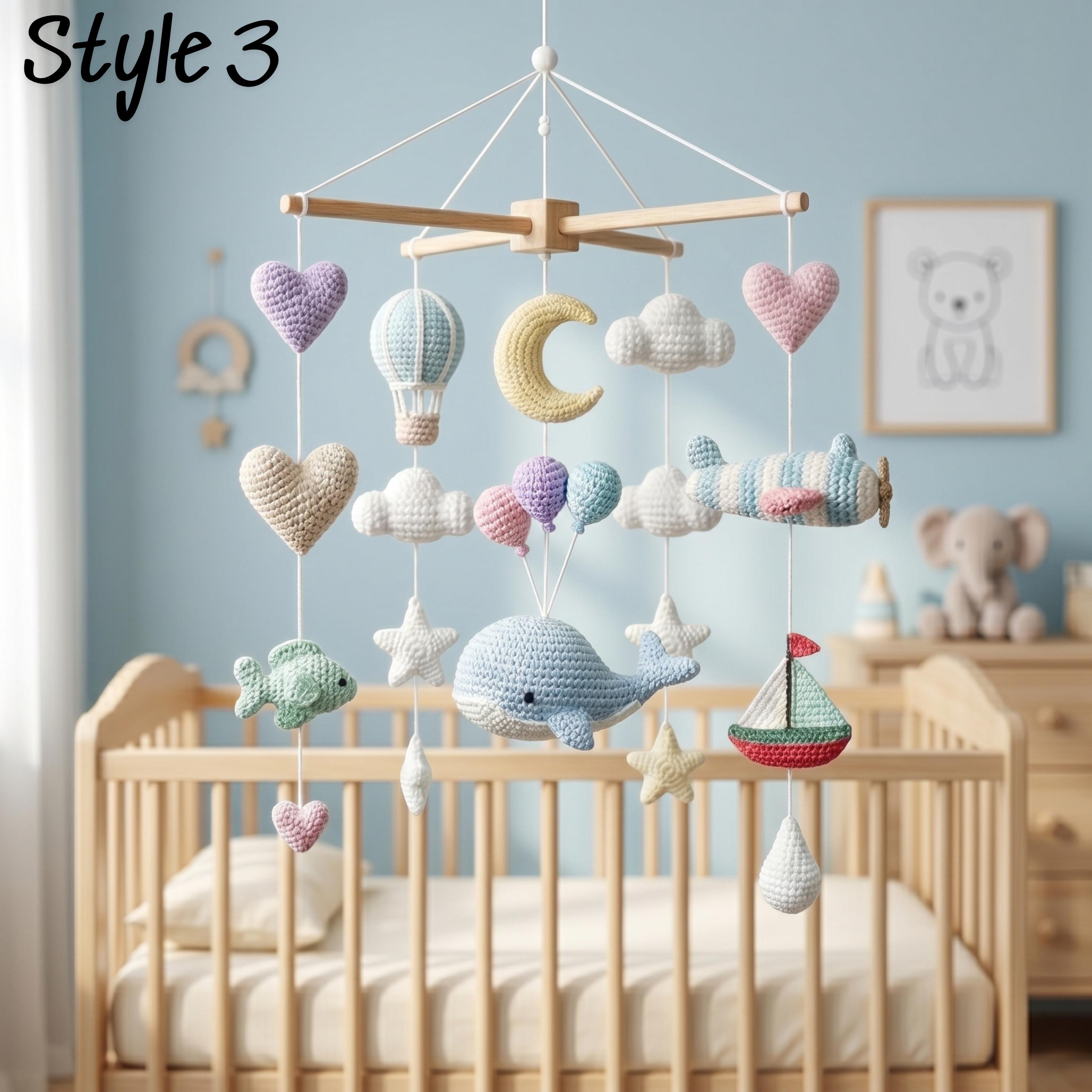 Ocean Whale Baby Mobile, Crochet Hot Air Balloon Airplane Crib Mobile