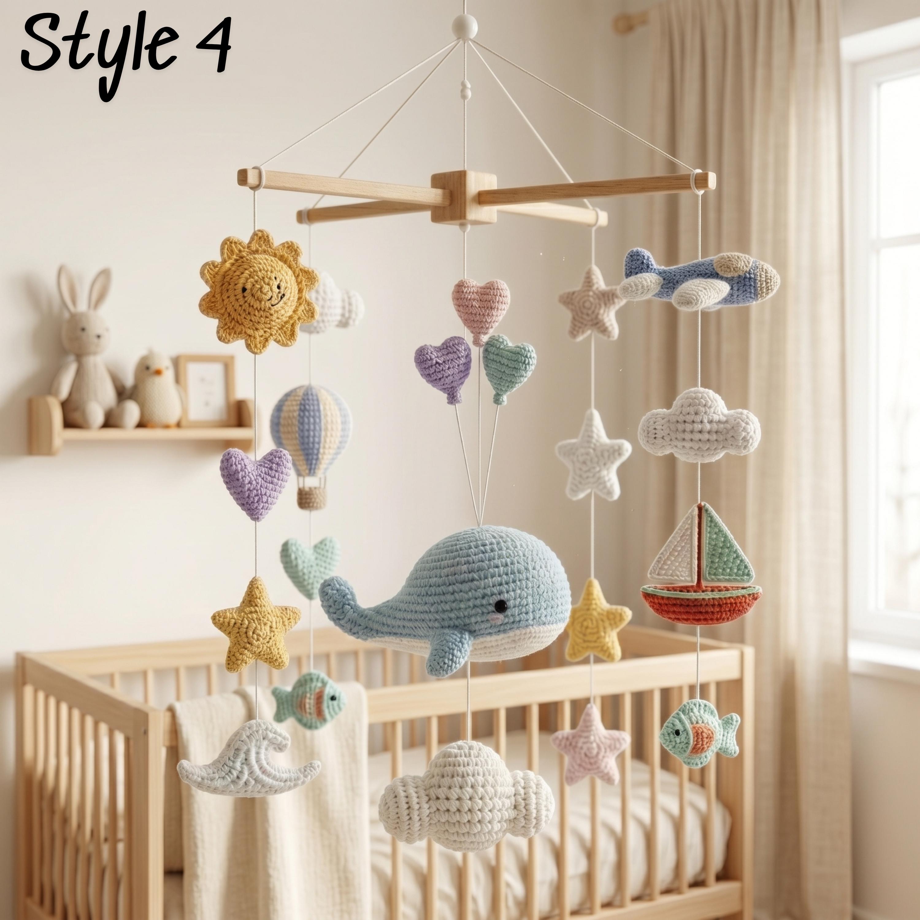 Ocean Whale Baby Mobile, Crochet Hot Air Balloon Airplane Crib Mobile