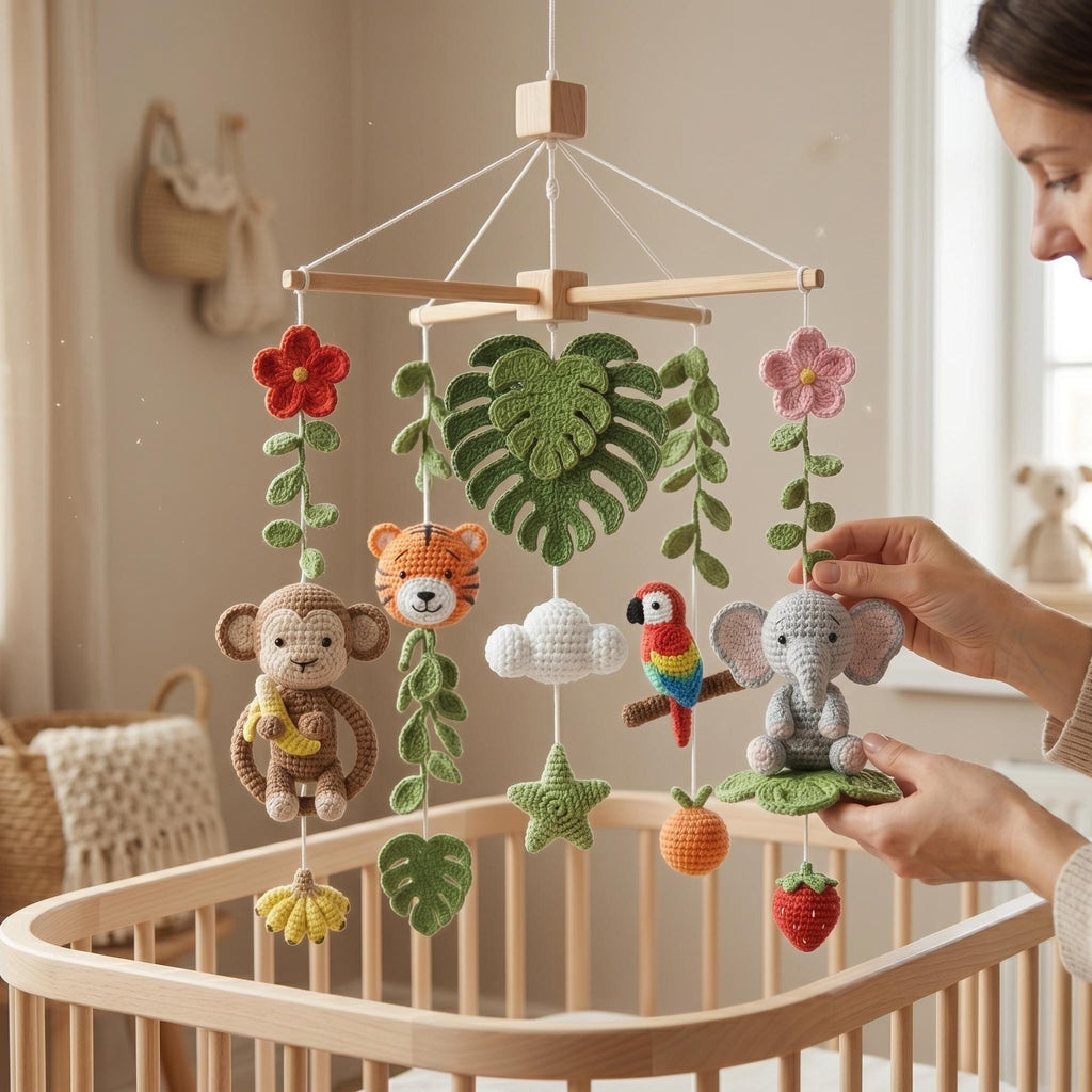 Handmade Jungle Baby Mobile, Safari Animal Crib Mobile