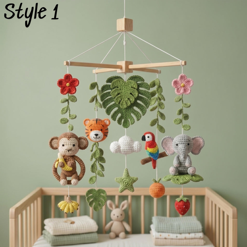 Handmade Jungle Baby Mobile, Safari Animal Crib Mobile