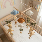 Giraffe Baby Mobile, Crochet Safari Crib Mobile with Sun Clouds Leaves