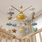 Rainbow Sun Baby Mobile, Crochet Star Cloud Airplane Crib Mobile