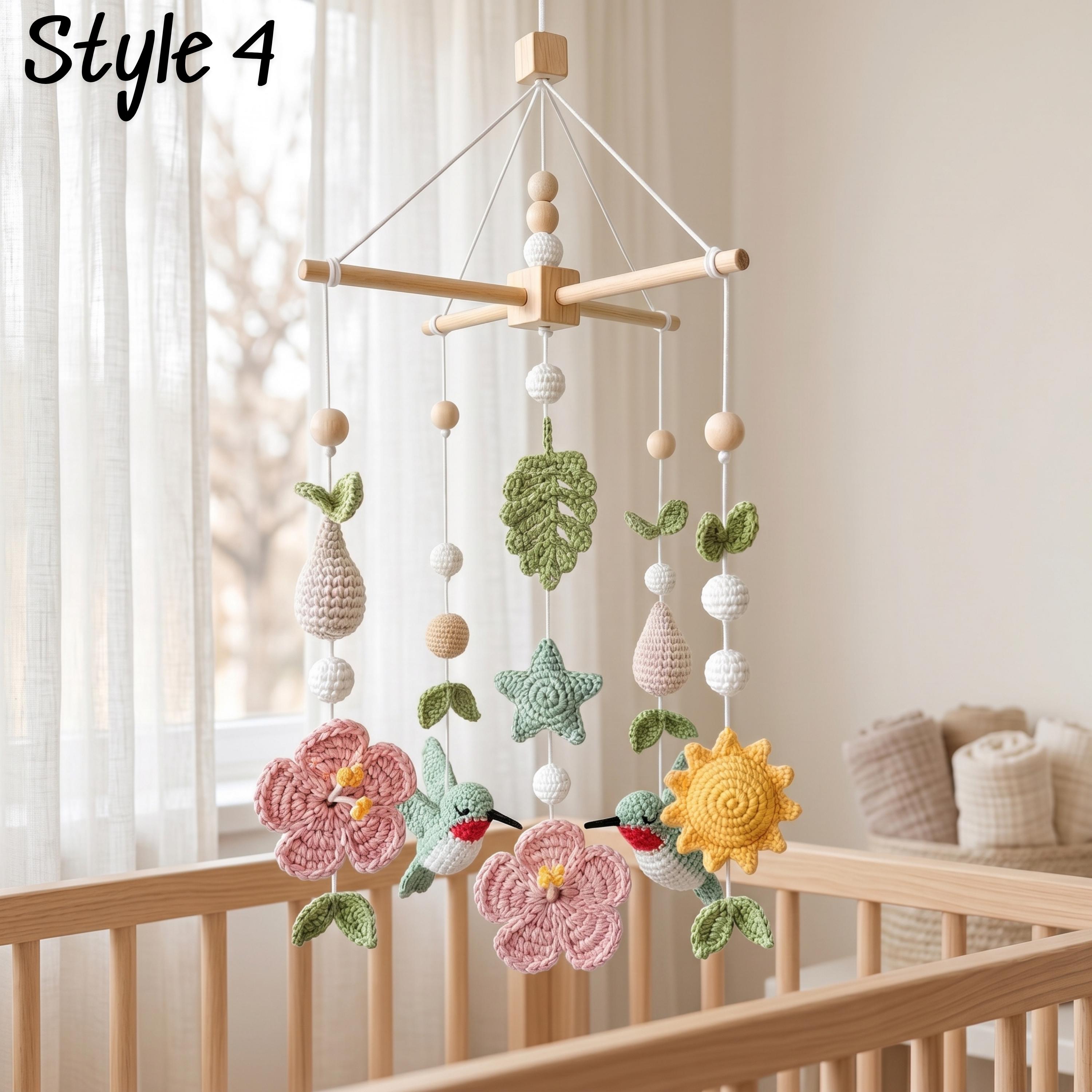 Hummingbird Baby Mobile, Crochet Flower Bird Crib Mobile