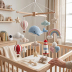 Ocean Baby Mobile, Crochet Whale Rainbow Lighthouse Crib Mobile