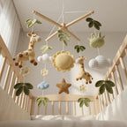 Giraffe Baby Mobile, Crochet Safari Crib Mobile with Sun Clouds Leaves