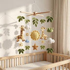 Giraffe Baby Mobile, Crochet Safari Crib Mobile with Sun Clouds Leaves