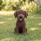 A brown crocheted dog toy sits on green grass outdoors, with a blurred garden background and the text 'STYLE 3' in the top left corner.