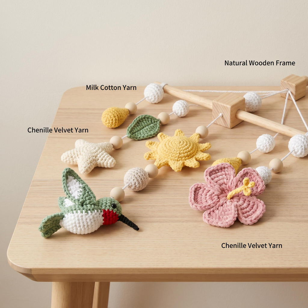 Hummingbird Baby Mobile, Crochet Flower Bird Crib Mobile