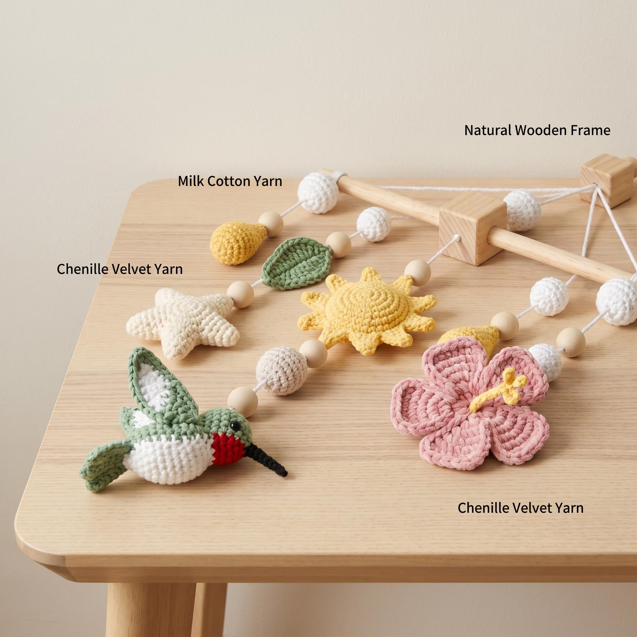 Hummingbird Baby Mobile, Crochet Flower Bird Crib Mobile