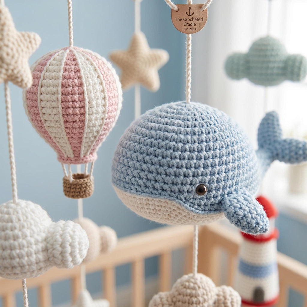 Ocean Baby Mobile, Crochet Whale Rainbow Lighthouse Crib Mobile