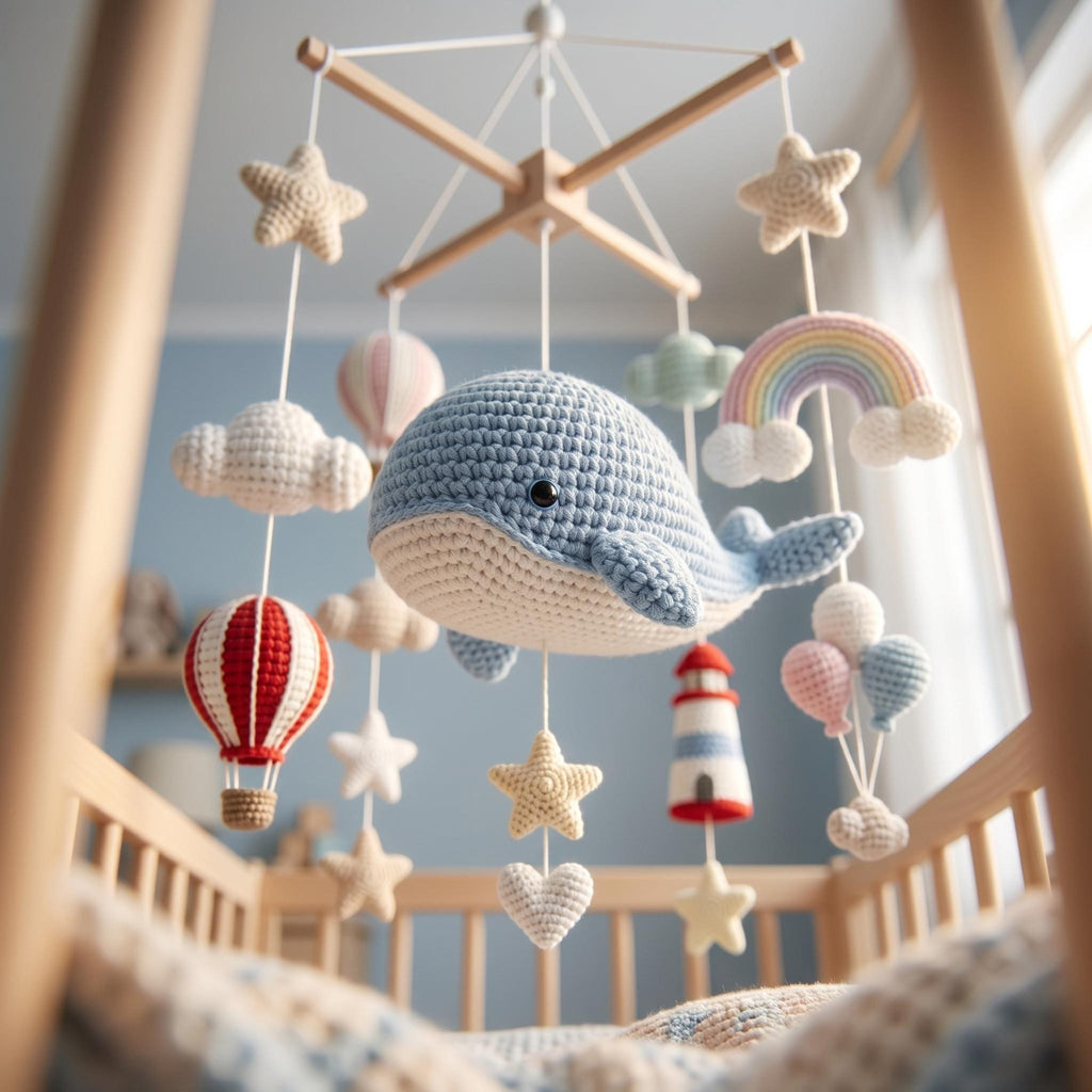 Ocean Baby Mobile, Crochet Whale Rainbow Lighthouse Crib Mobile