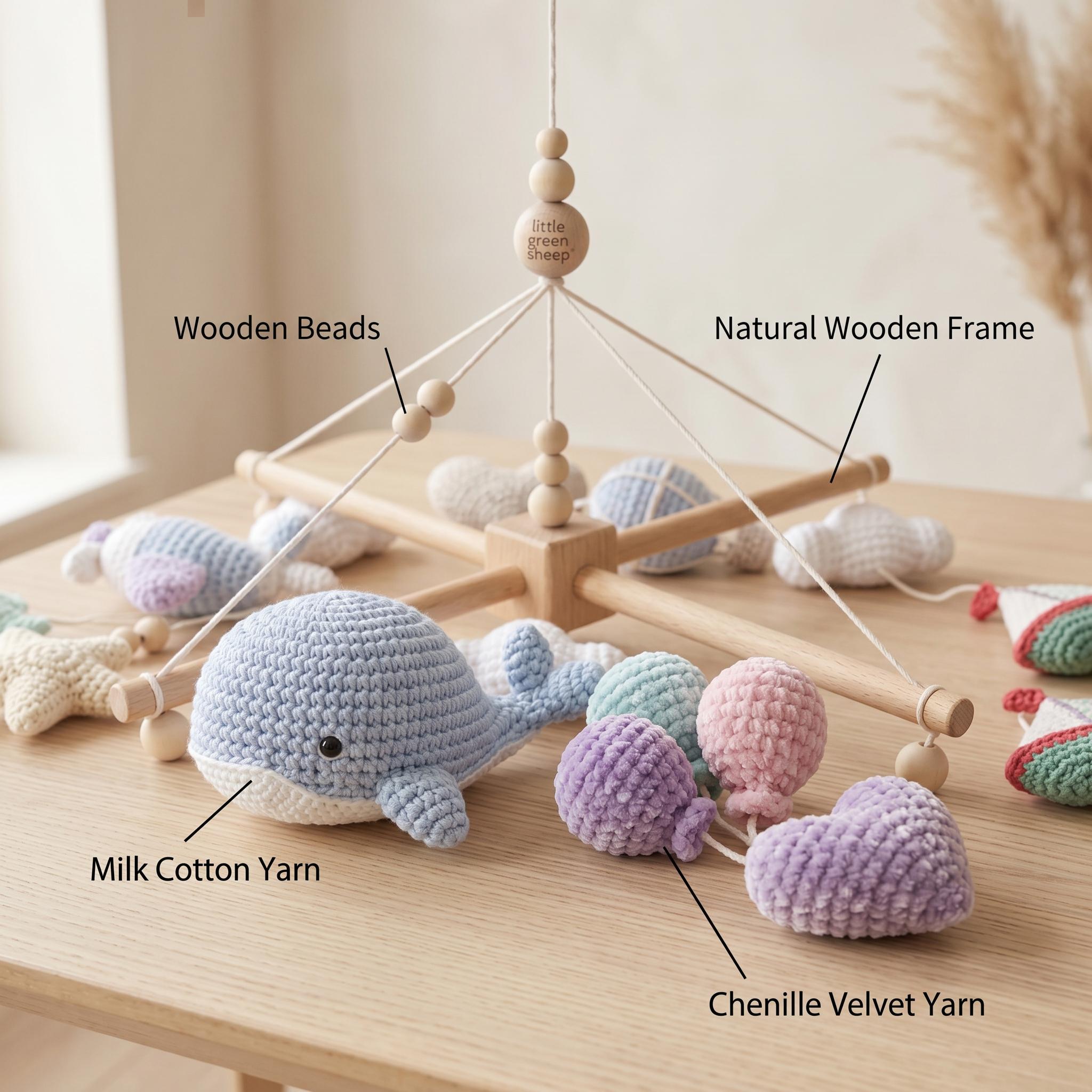 Ocean Whale Baby Mobile, Crochet Hot Air Balloon Airplane Crib Mobile