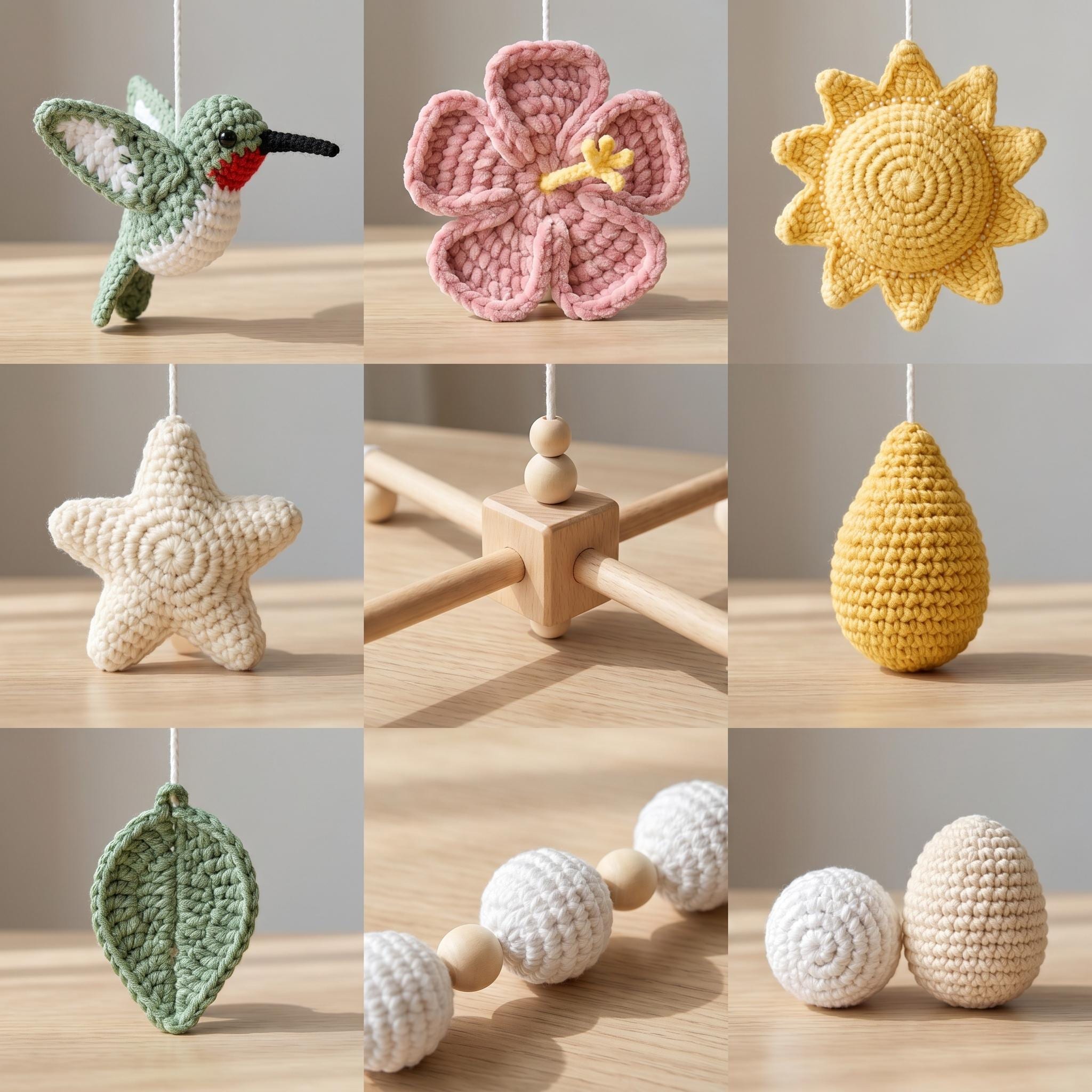 Hummingbird Baby Mobile, Crochet Flower Bird Crib Mobile