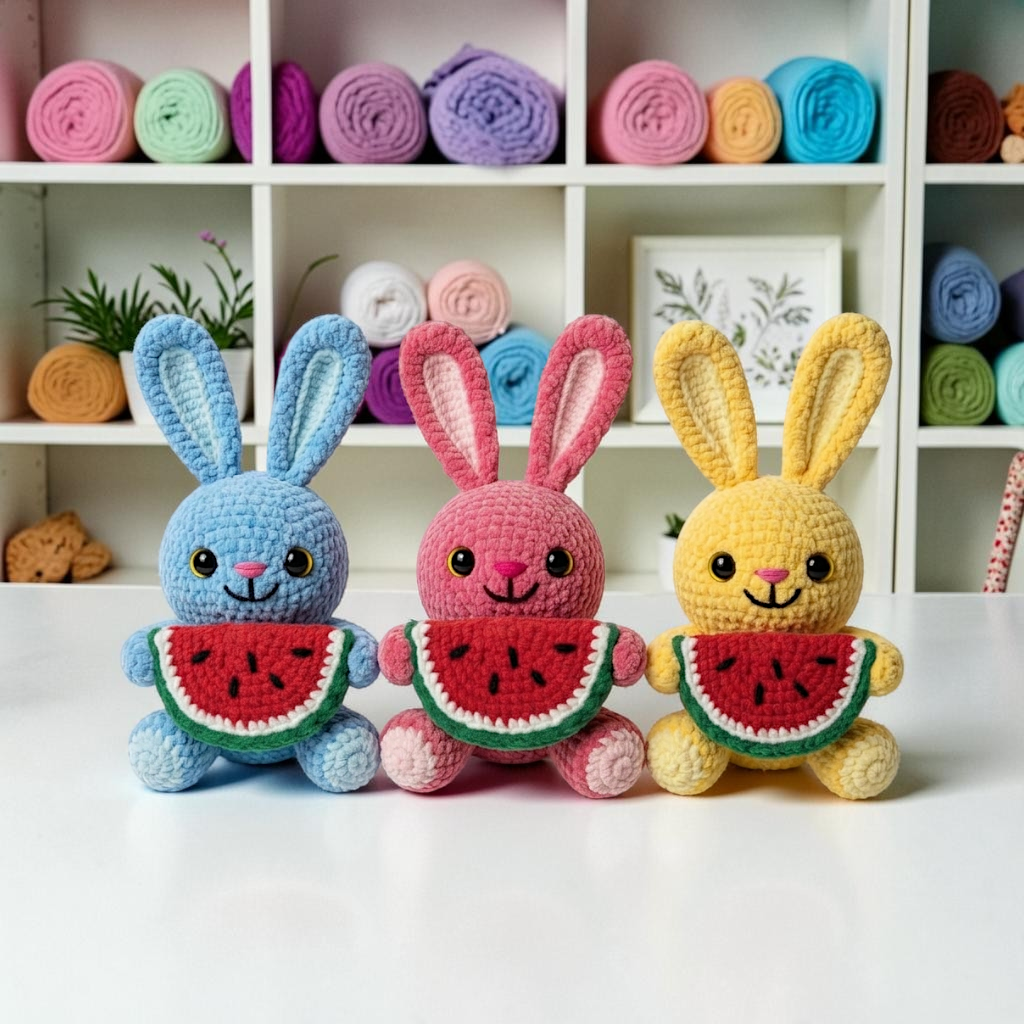 Watermelon Bunny Crochet Pattern PDF, Cute Bunny Amigurumi Pattern