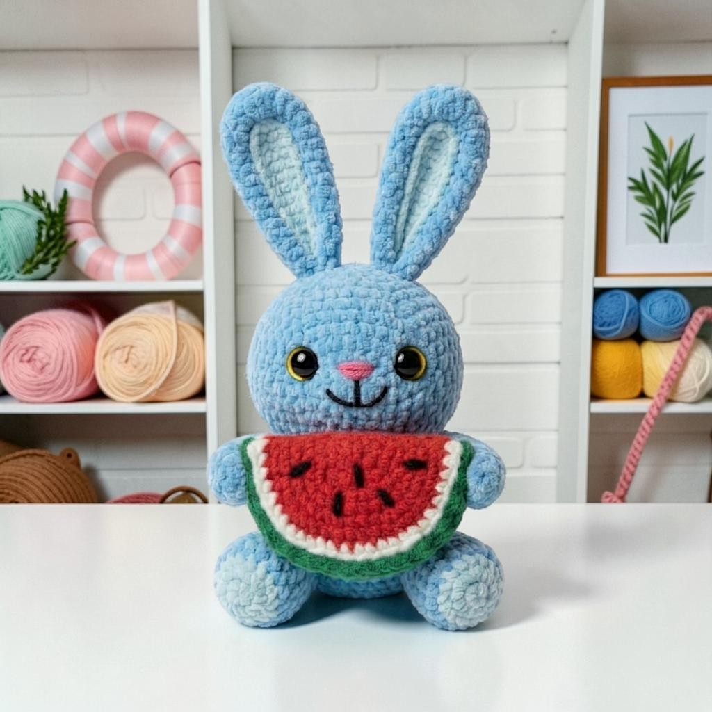 Watermelon Bunny Crochet Pattern PDF, Cute Bunny Amigurumi Pattern