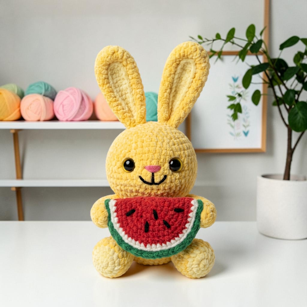 Watermelon Bunny Crochet Pattern PDF, Cute Bunny Amigurumi Pattern