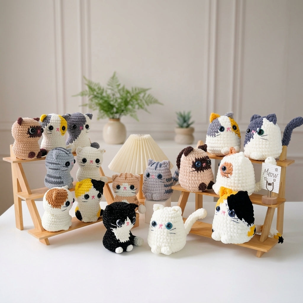 Cat Crochet Pattern Bundle, Chonky Kitten Amigurumi PDF, Free Gift
