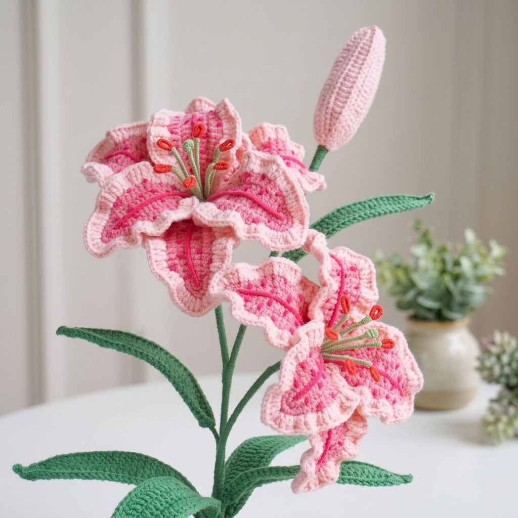 Crochet Lily Flower Pattern, Handmade Floral Bouquet PDF Free Gift