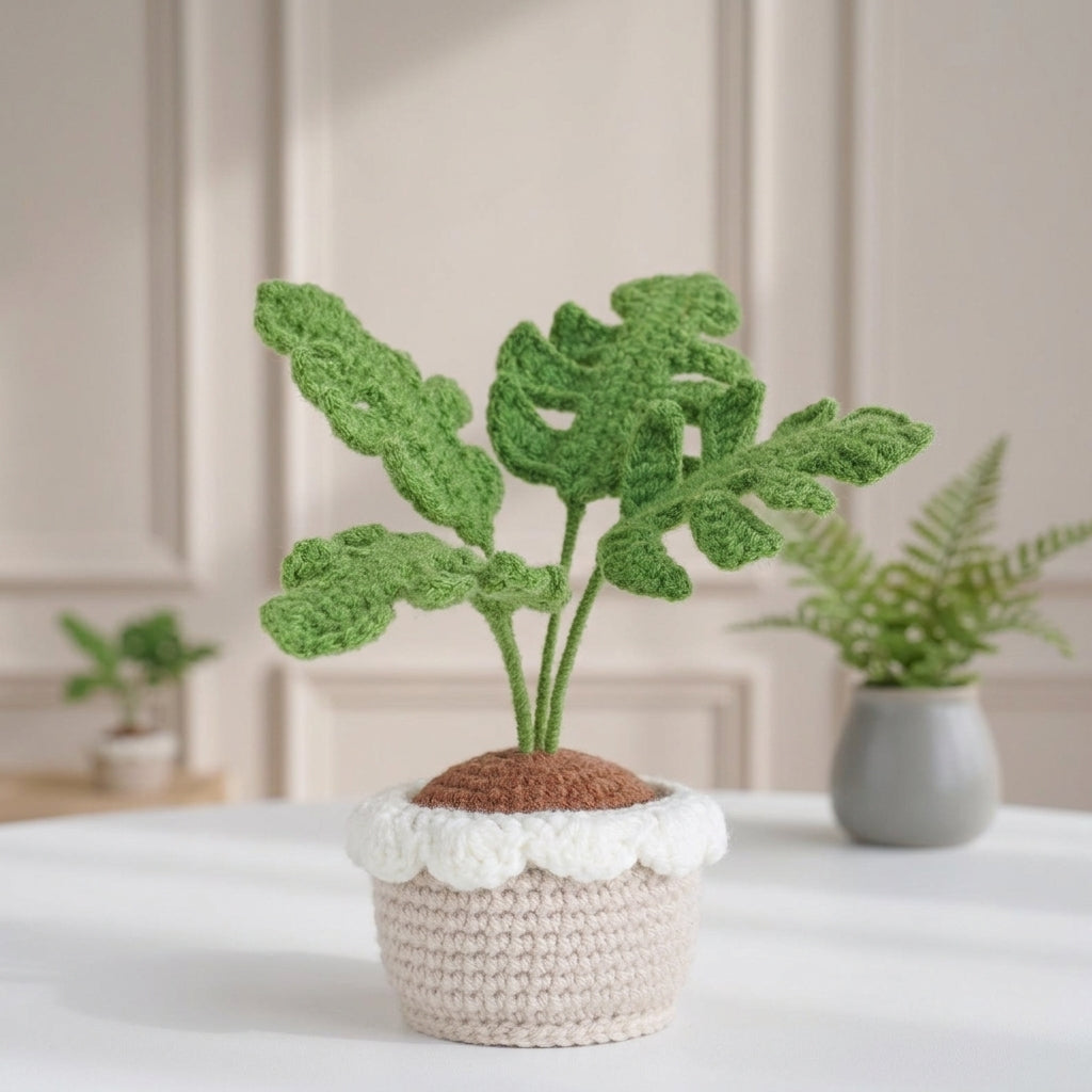 Crochet Monstera Plant Pattern, Cute Potted Houseplant PDF Free Gift