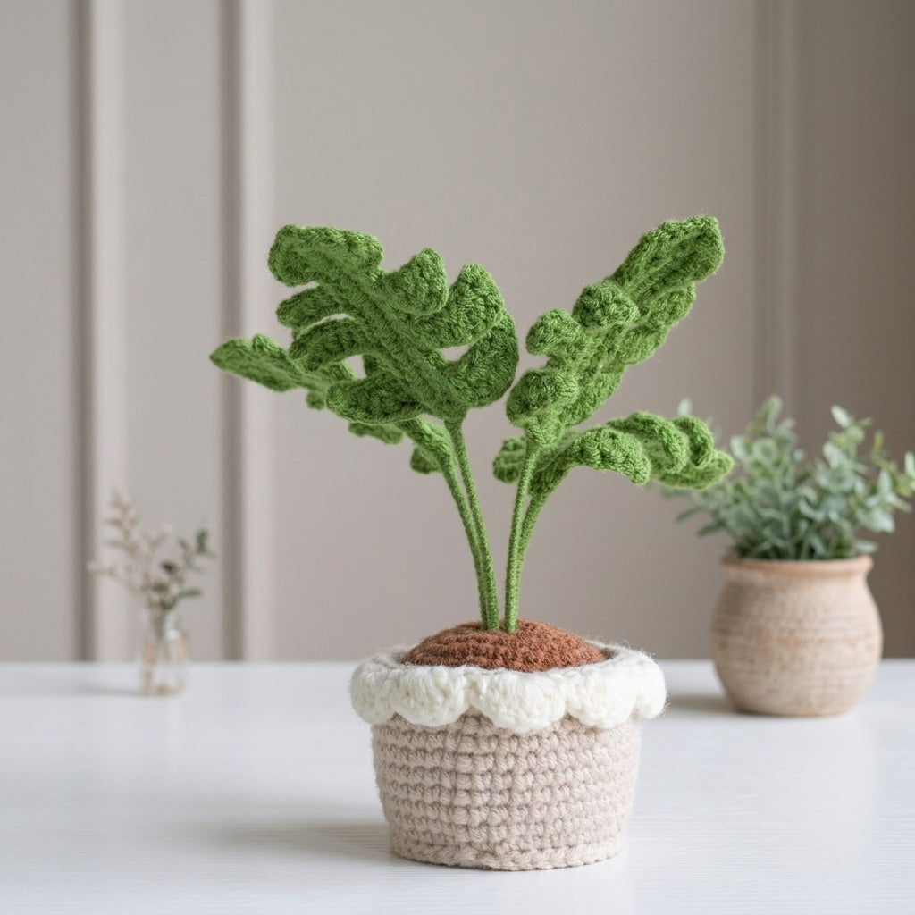Crochet Monstera Plant Pattern, Cute Potted Houseplant PDF Free Gift