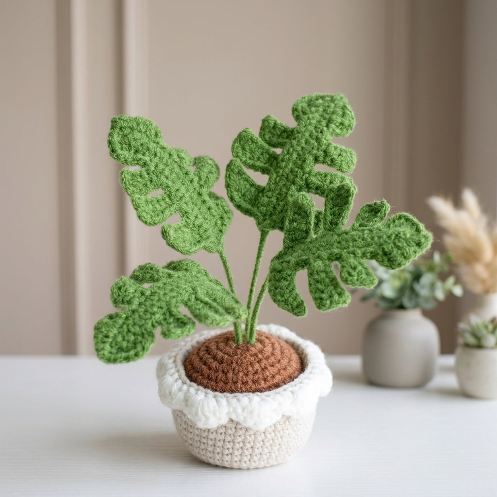 Crochet Monstera Plant Pattern, Cute Potted Houseplant PDF Free Gift
